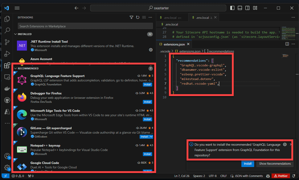 vscode extension recommendations